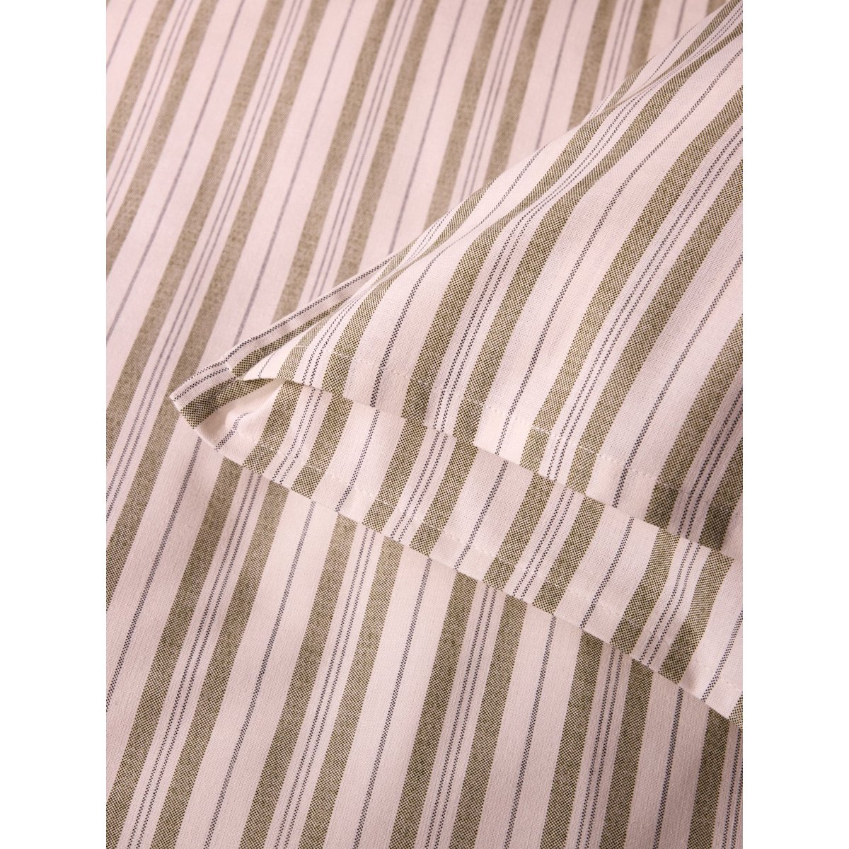 Taie d'oreiller coton tramé aspect lin "TRANSAT" rayure bleu/kaki, CYRILLUS
