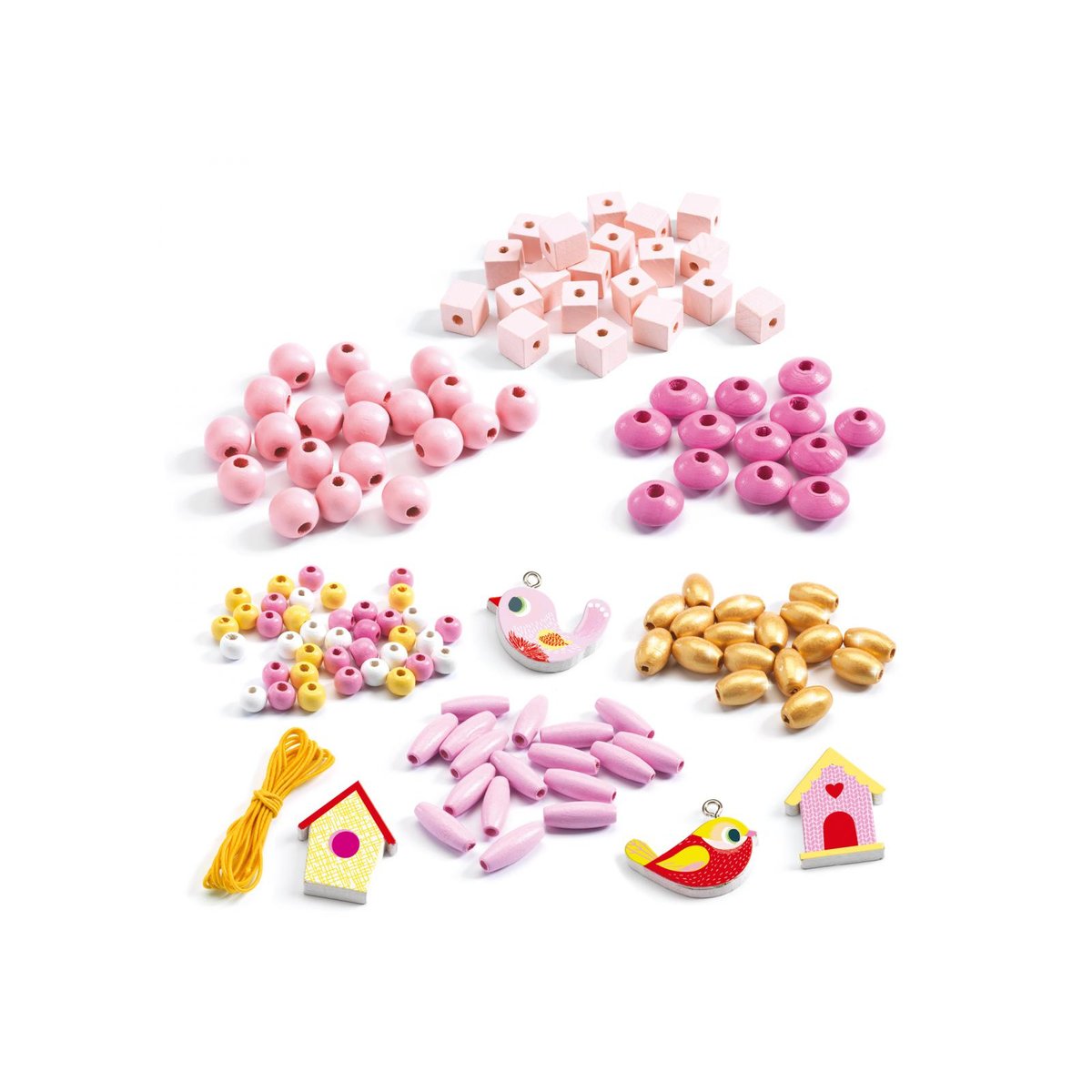 Perles et bijoux - Perles bois - Oiseaux multicolore, DJECO