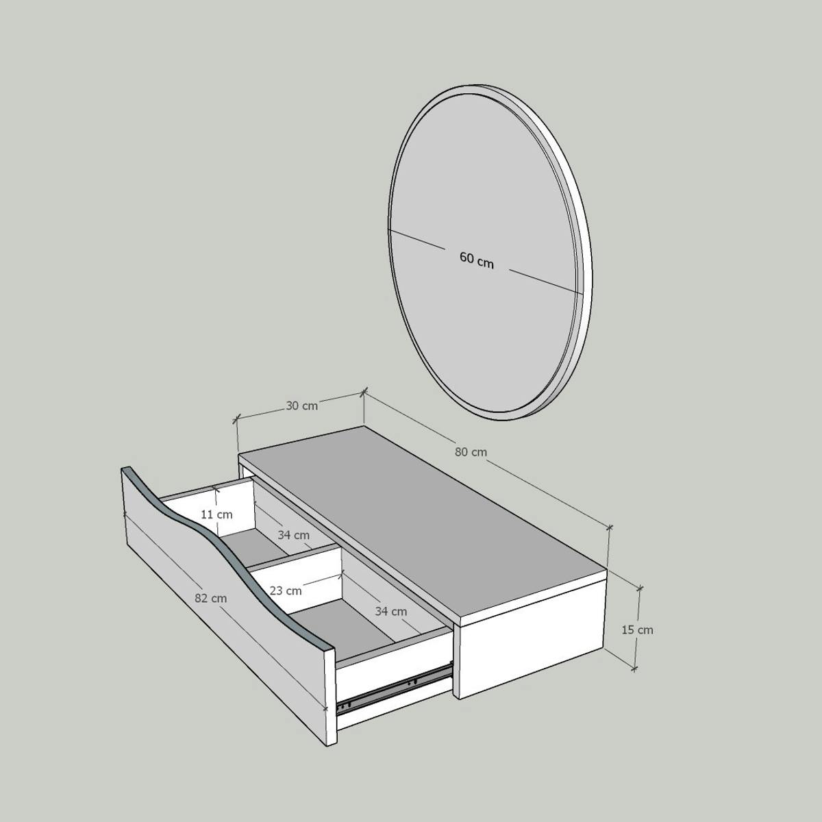 Coiffeuse murale 2 tiroirs + miroir MARFA chêne, PIER IMPORT