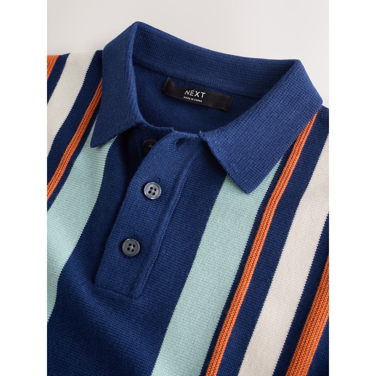 Polo en maille à col boutonné bleu marine, NEXT