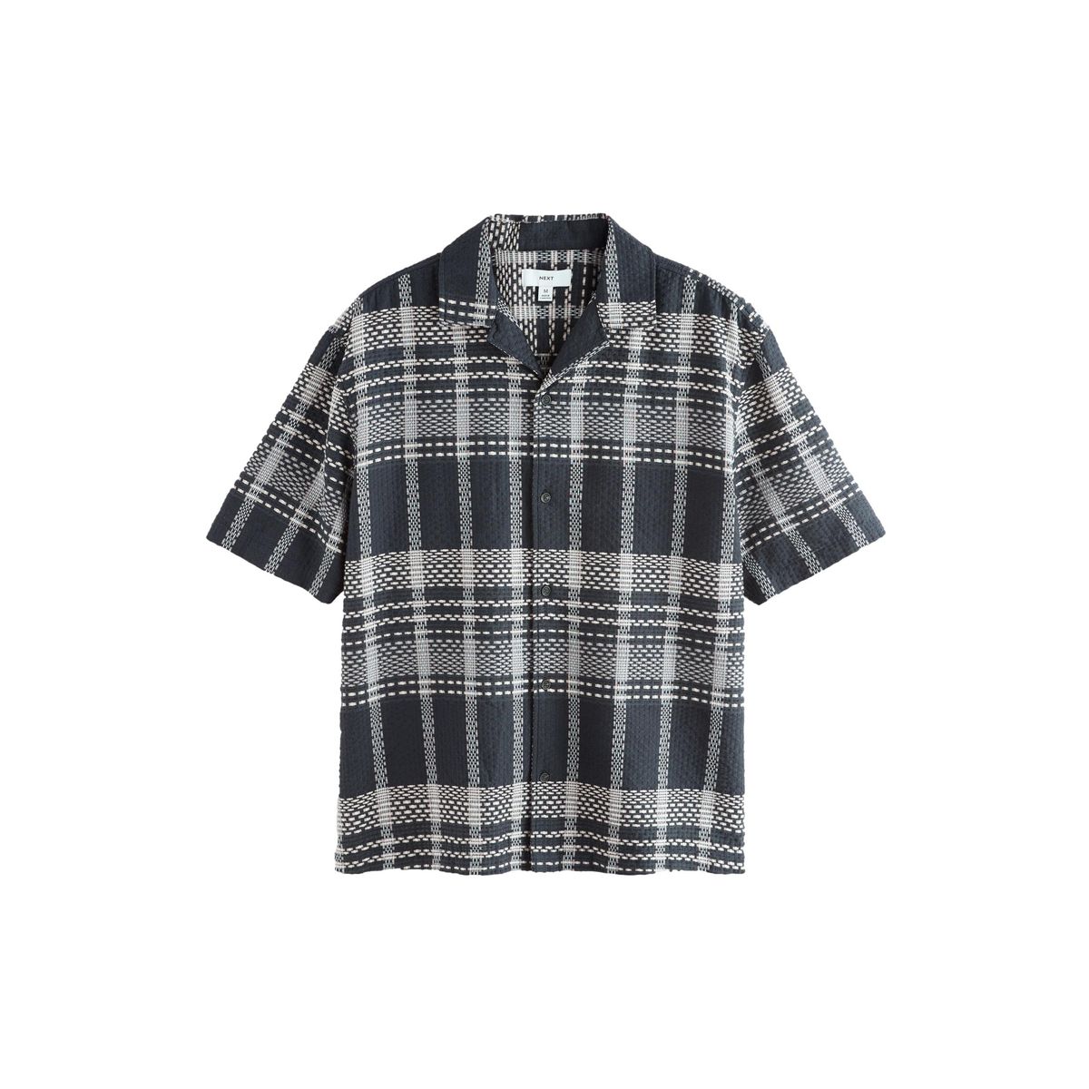 Chemise gaufrée à carreaux et manches courtes noir, NEXT
