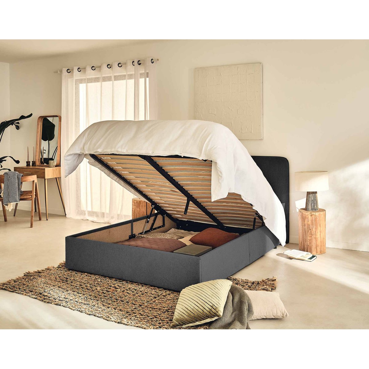 Lit coffre - GOYAVE gris anthracite, BEST MOBILIER
