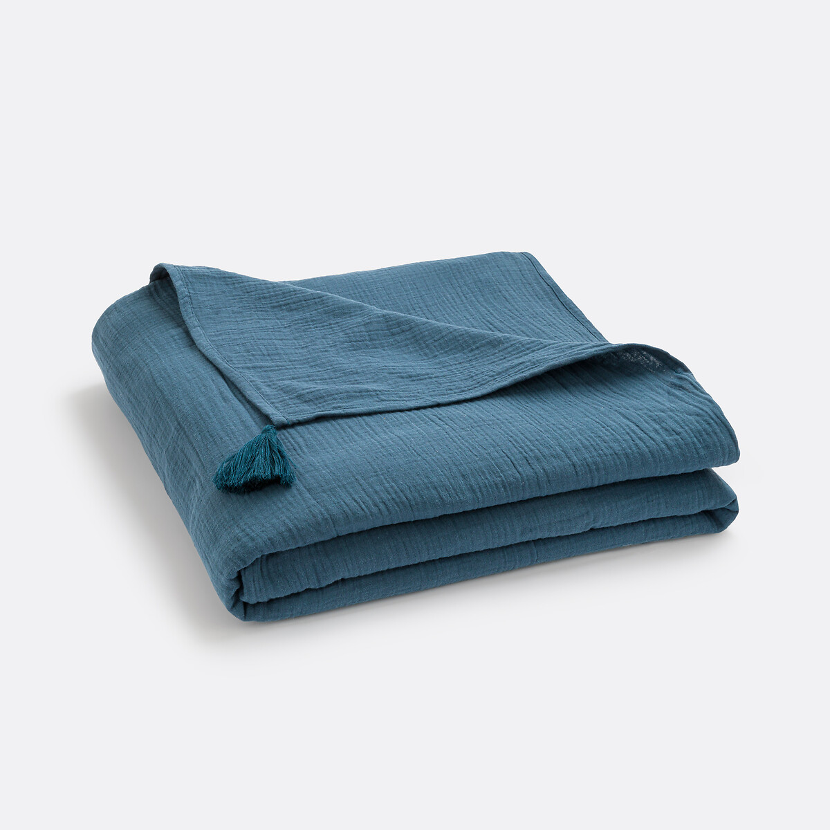 Plaid gaze de coton, Kumla bleu prusse, LA REDOUTE INTERIEURS