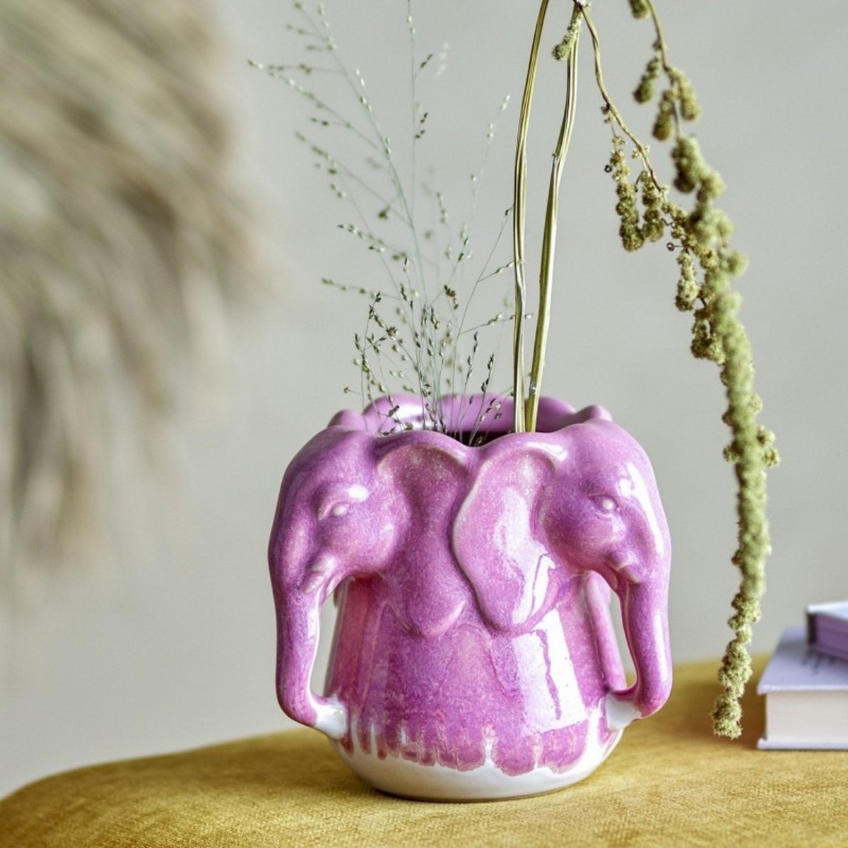 Vase grès éléphants  Pontus rose, BLOOMINGVILLE