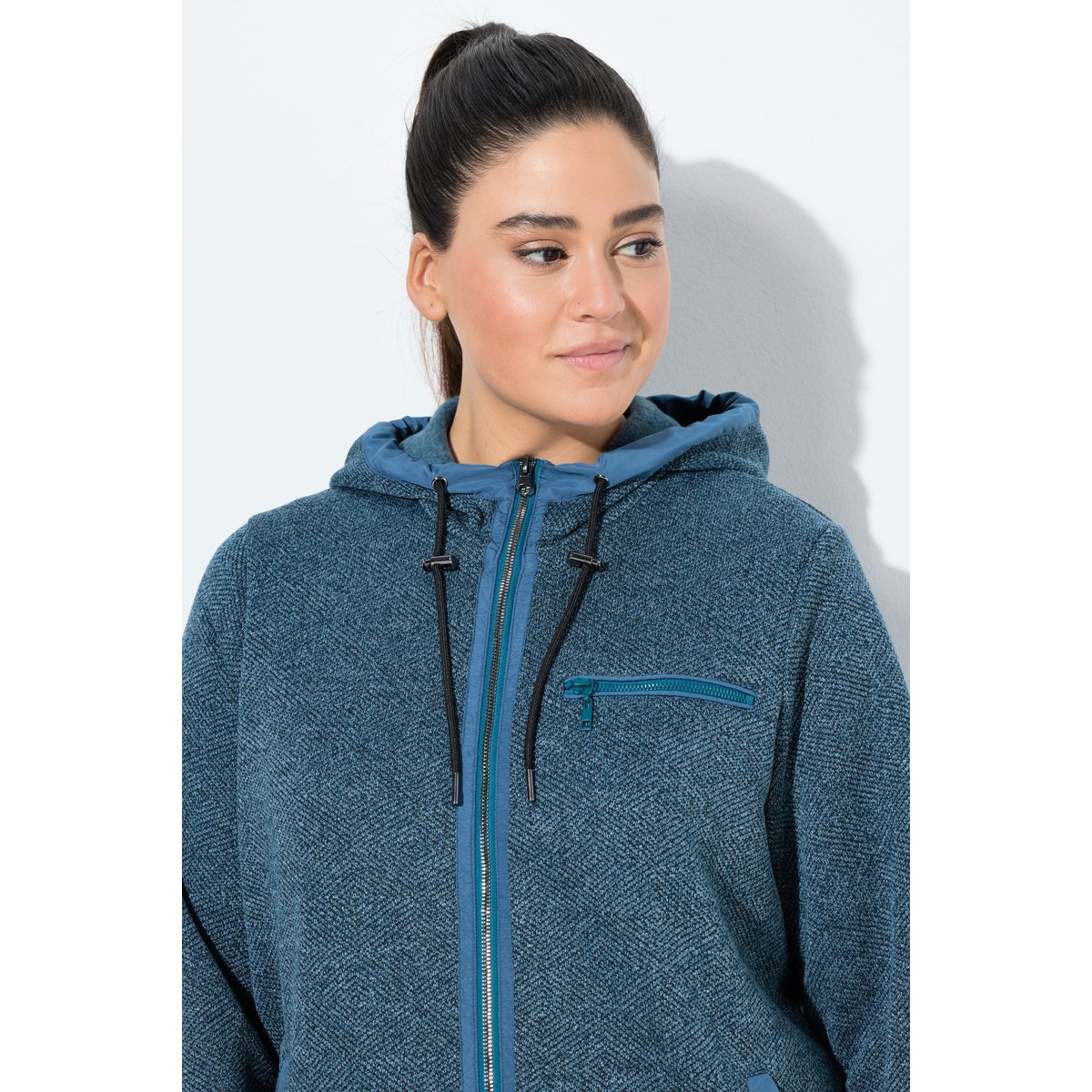 Veste en maille polaire à capuche pétrole foncé, ULLA POPKEN
