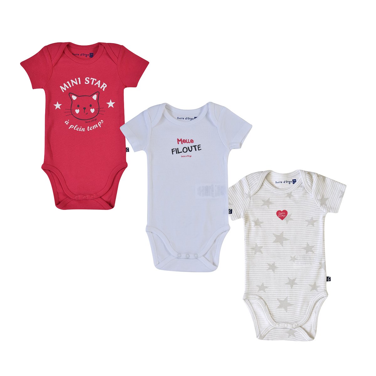 3 bodies bebe elbertina manches courtes rose, SUCRE D'ORGE