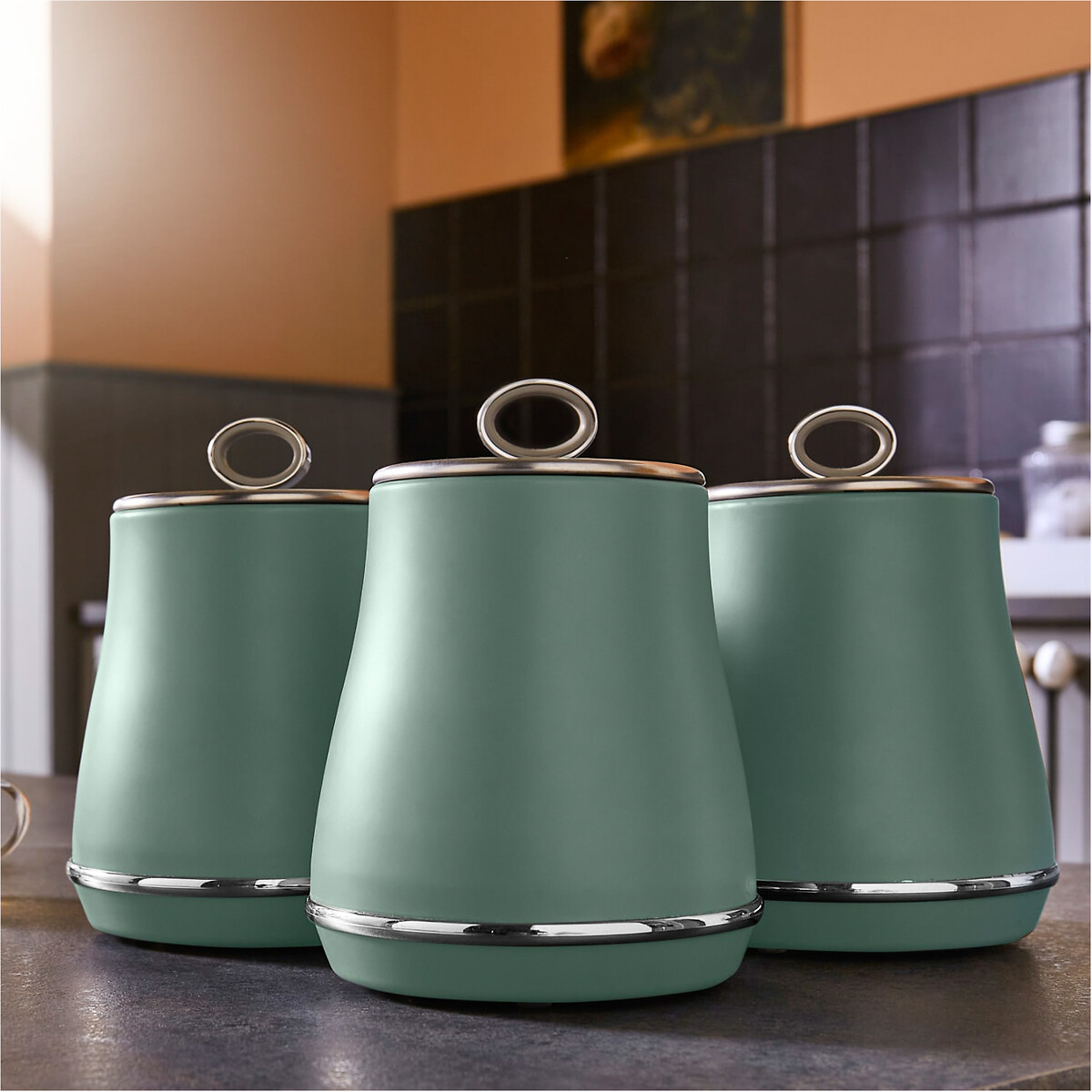 Set of 3 Renaissance Tea Coffee Sugar Canisters forest green, TOWER