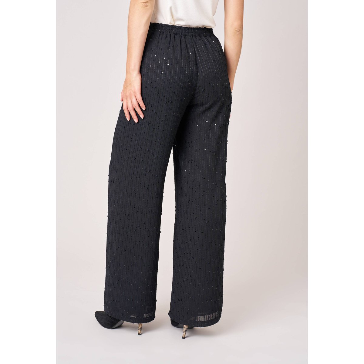 Pantalon large femme à sequins FLORIANA black, DEELUXE