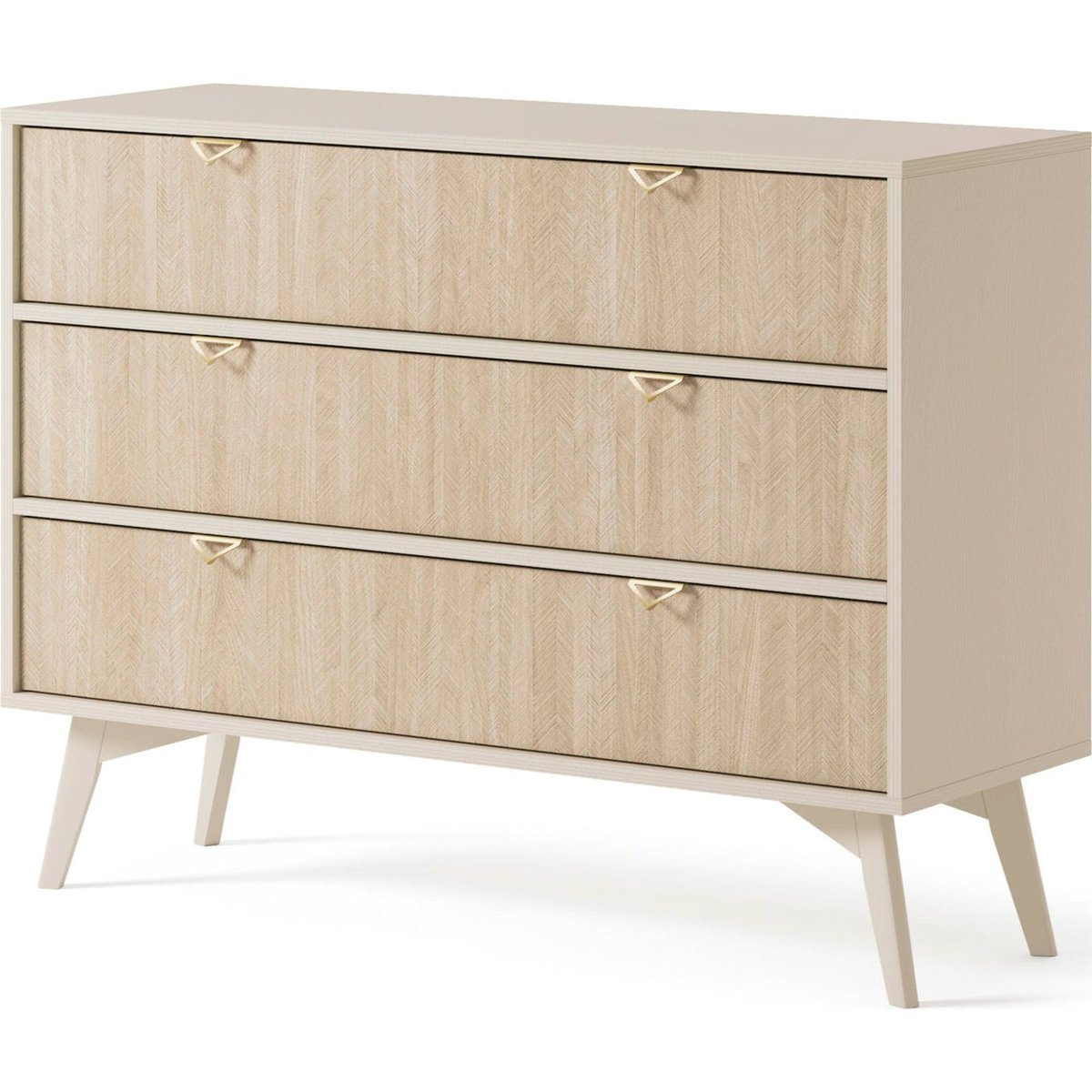 Commode bois collection FAVORIA beige et chevrons scandi avec poignées dorées, RECOLLECTION