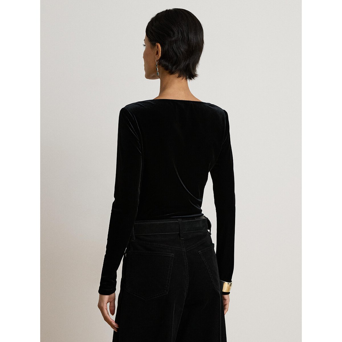 Pull manches longues, en velours noir, LAUREN RALPH LAUREN