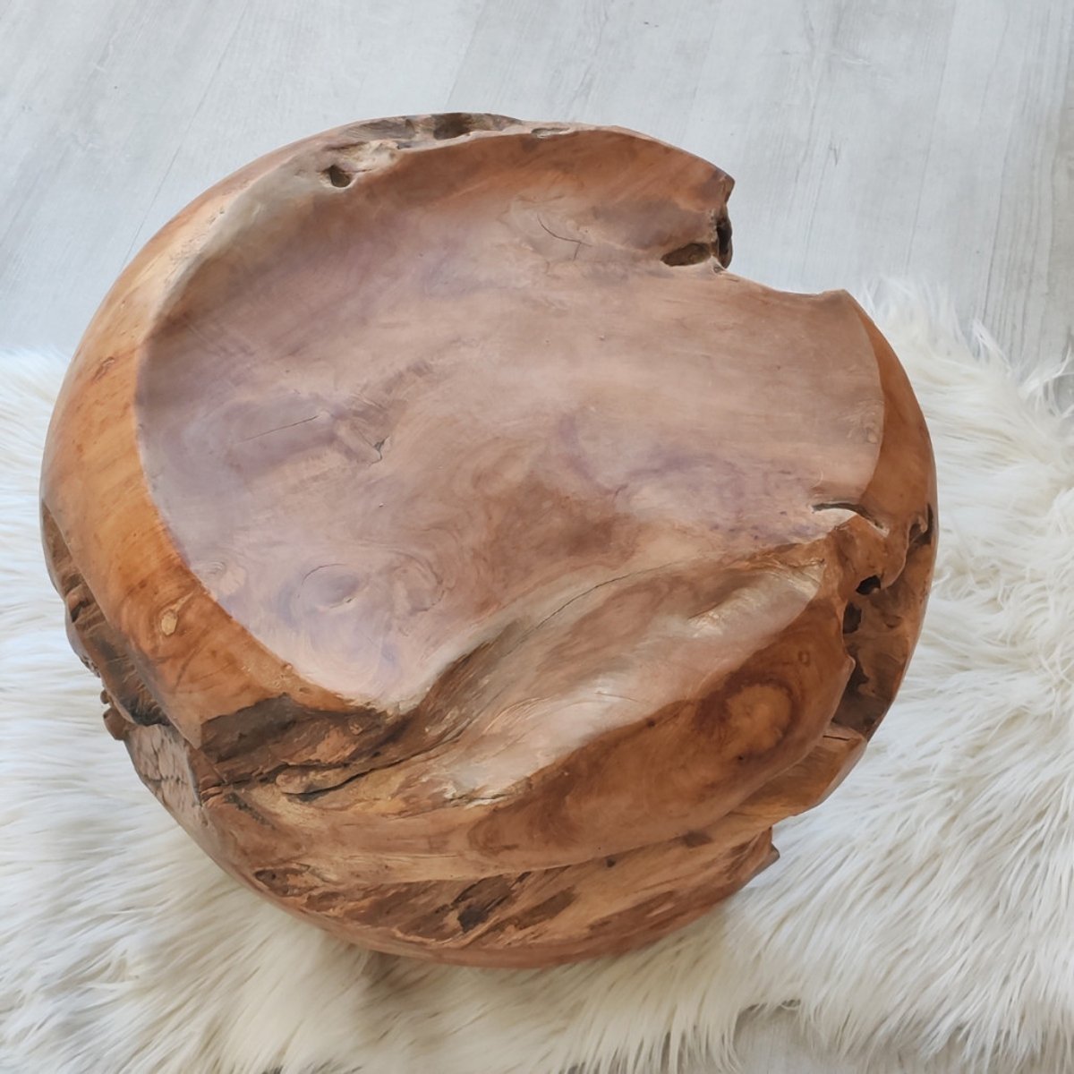 Pouf en racine de teck massif rond naturel, WANDA COLLECTION