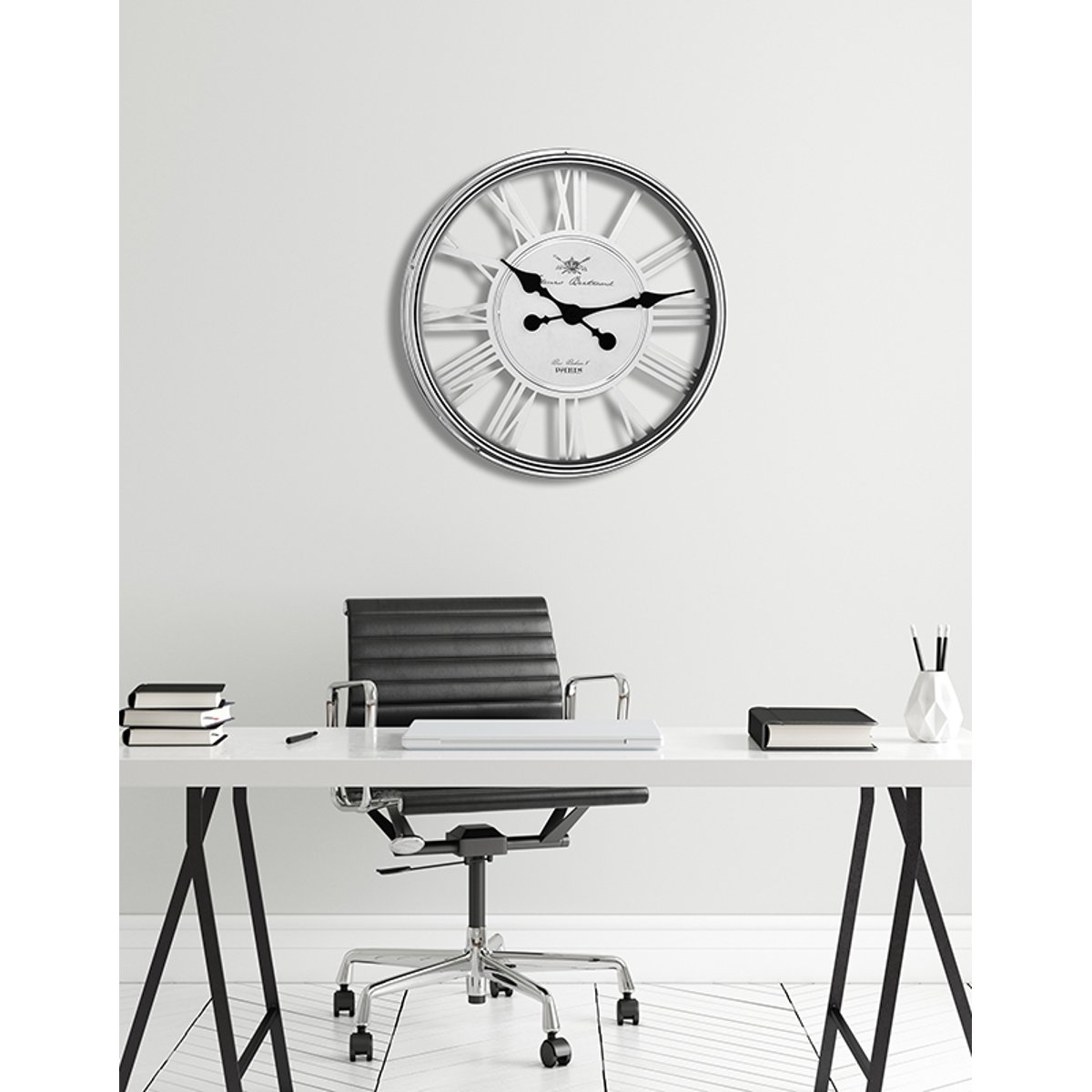 Horloge chrome ajourée 56cm argent, EMDE