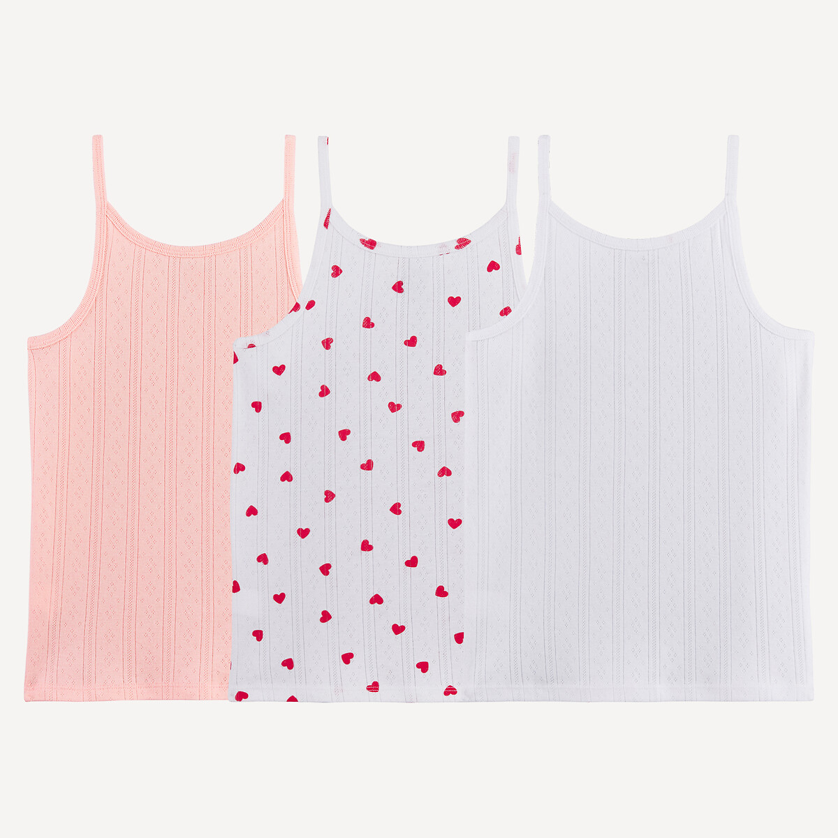 Lot de 3 maillots de corps débardeurs, en maille pointelle rose + écru, LA REDOUTE COLLECTIONS
