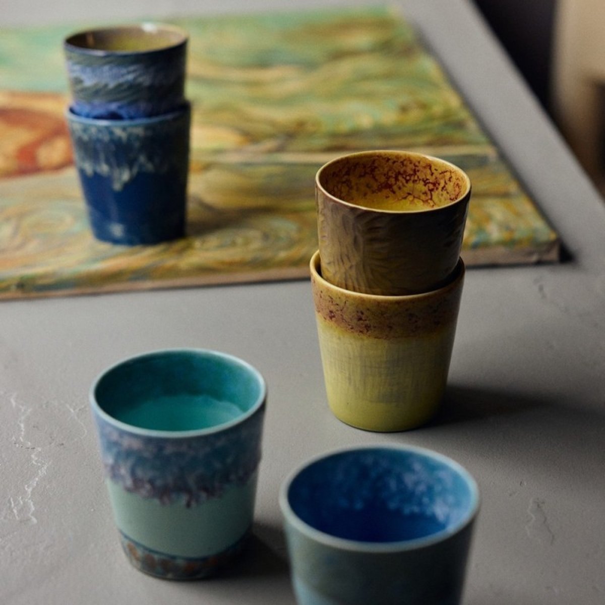 Tasses à café grès Van Gogh Sunflowers set de 2 jaune, HKLIVING