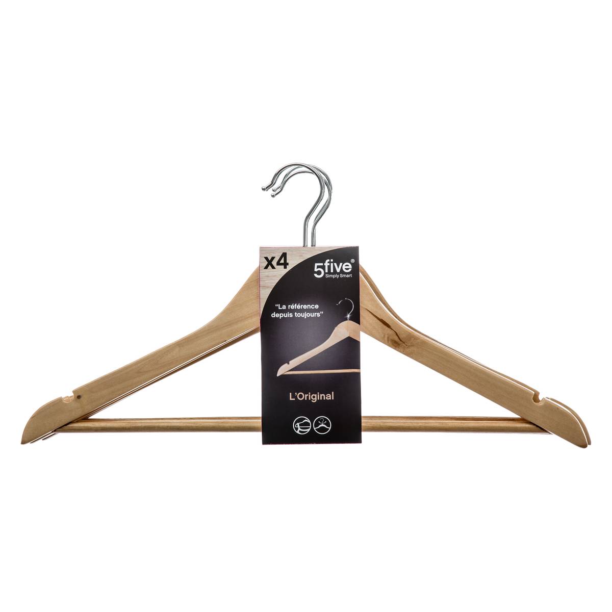 Lot de 4 cintres en bois HANG'UP beige, 5FIVE SIMPLY SMART