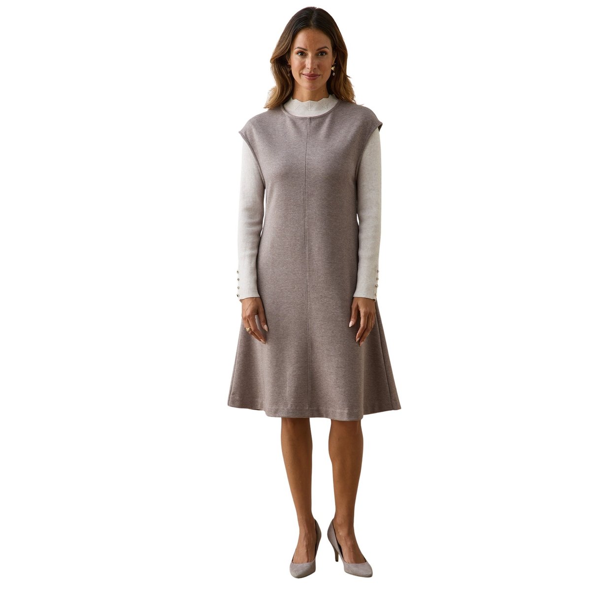 Robe ample sans manches col rond chiné vison, DAXON