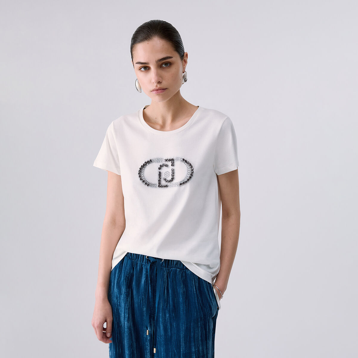 T-shirt avec logo monogramme blanc, LIU JO