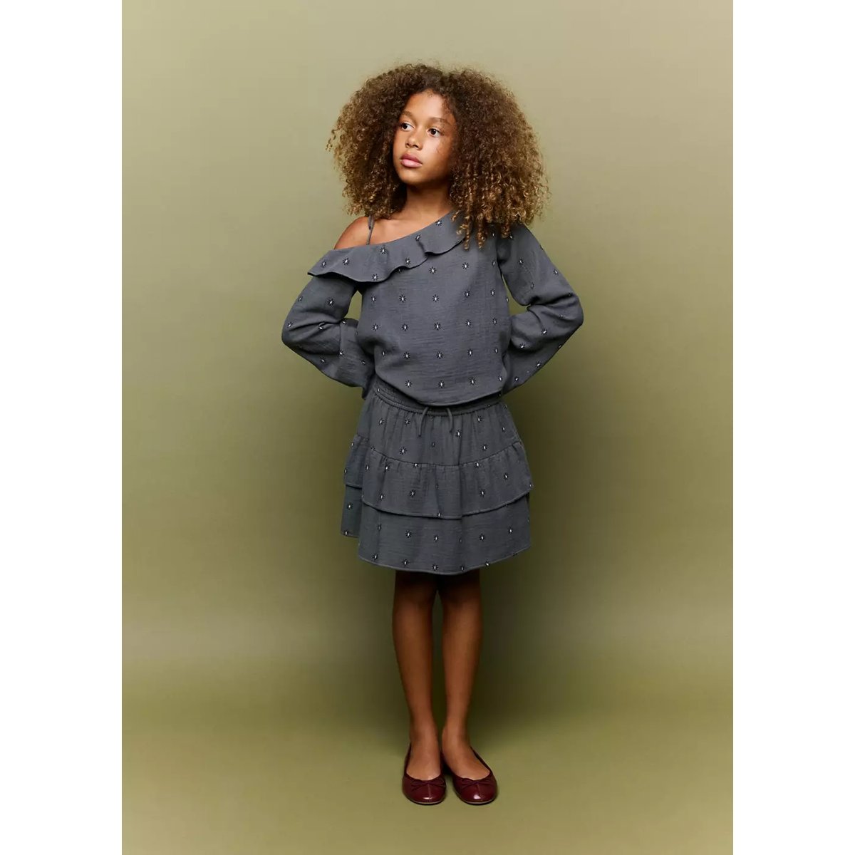 Jupe volants imprimée gris, MANGO KIDS