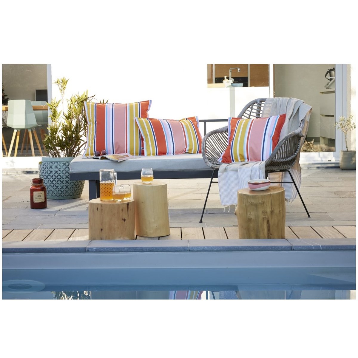 Housse de coussin Bianca déperlante et anti-UV jaune, EDEN
