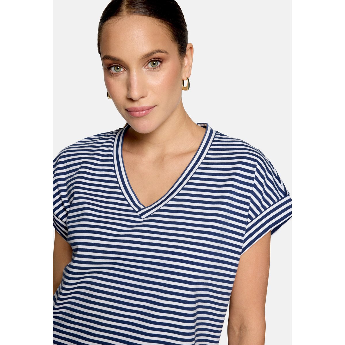 T-shirt à rayures à encolure en v blue/white, ZERO