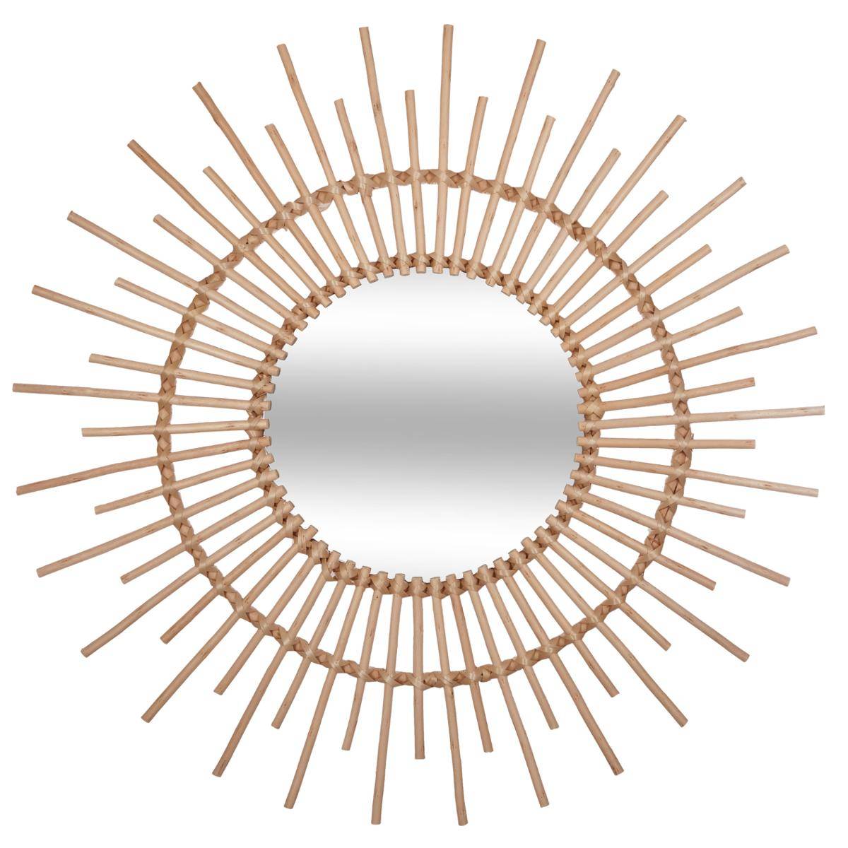 Miroir soleil en rotin 76cm REBECCA beige moyen, ATMOSPHERA