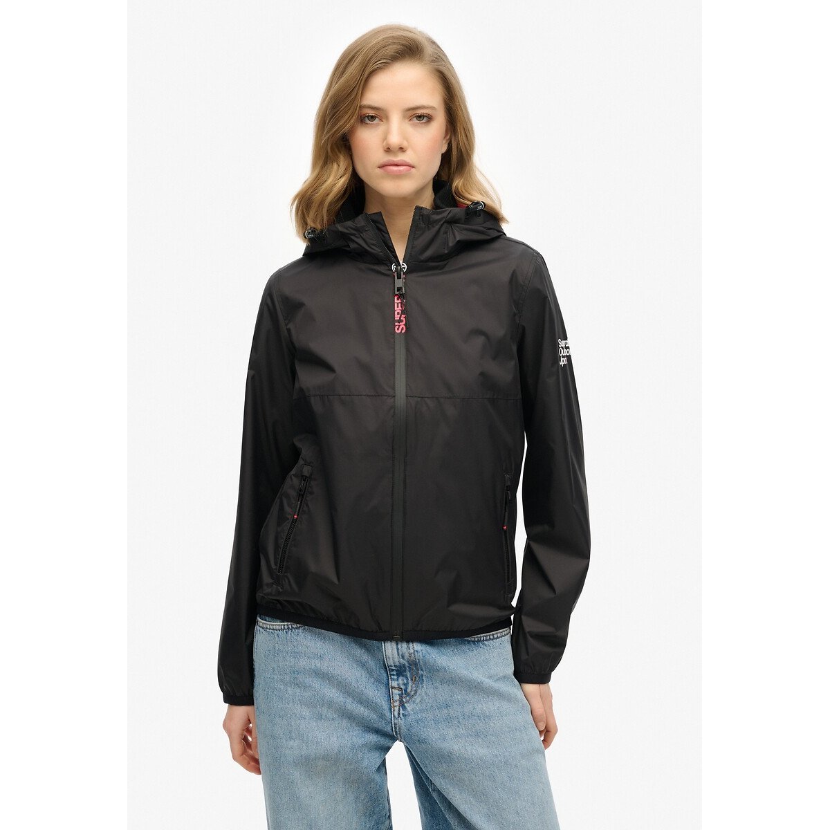 Veste à capuche et logo Windbreaker noir, SUPERDRY