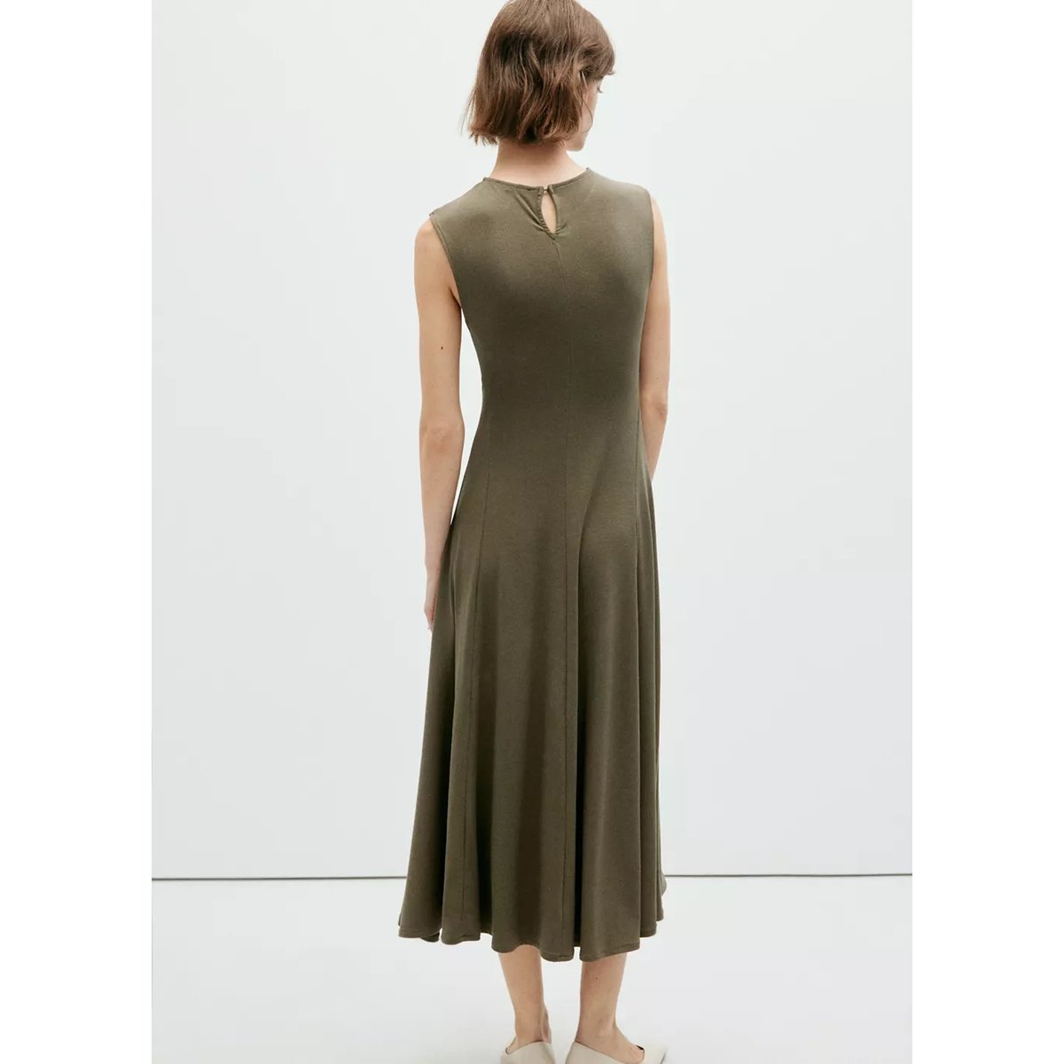 Robe maille fine froncée kaki, MANGO