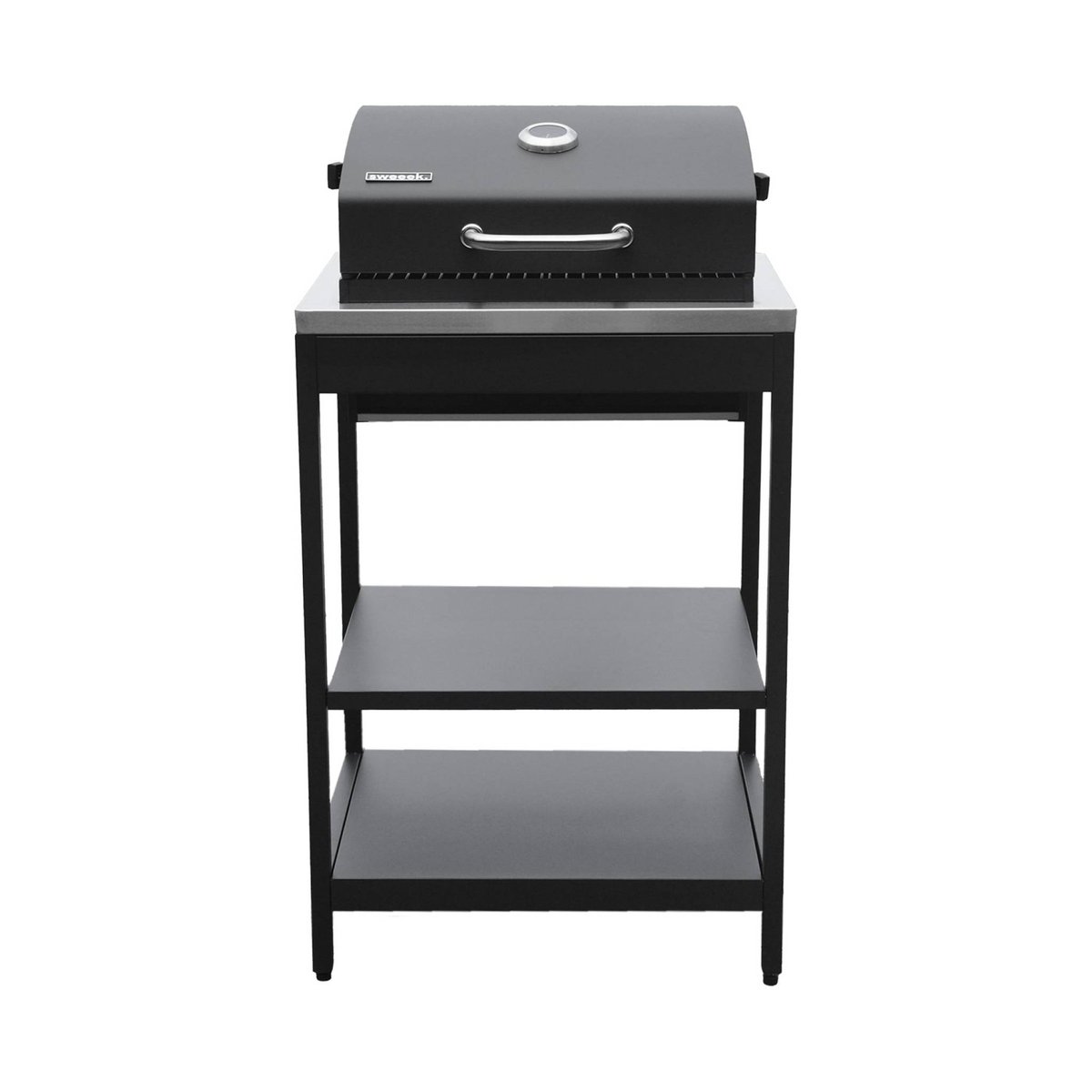 Cuisine d'extérieure 5 modules avec barbecue charbon de bois sur pieds, 2 étagères et thermomètre NAXOS BARBECUE CHARBON + 5 MODULES noir, SWEEEK