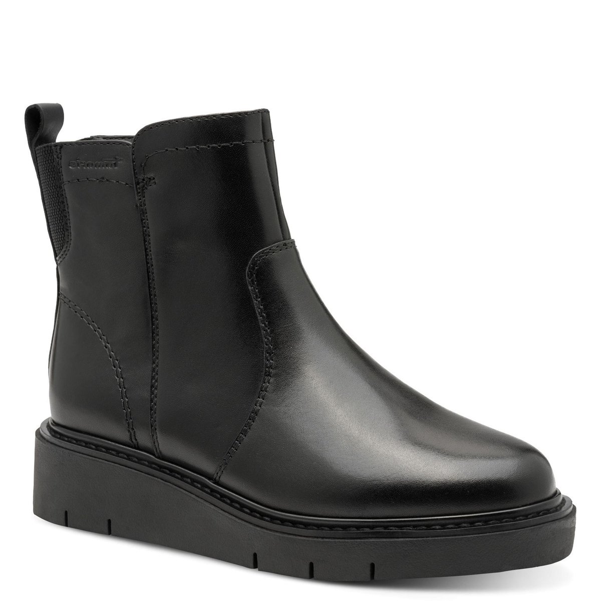 Bottine en cuir noir nappa, TAMARIS