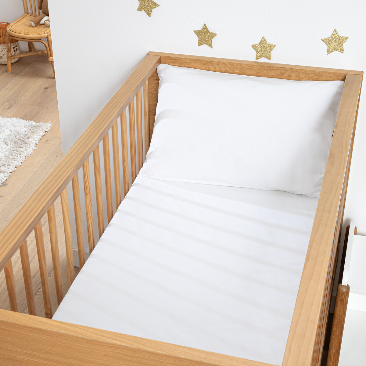 Drap-housse bébé, en percale de coton, bonnet 17 cm blanc, LA REDOUTE INTERIEURS
