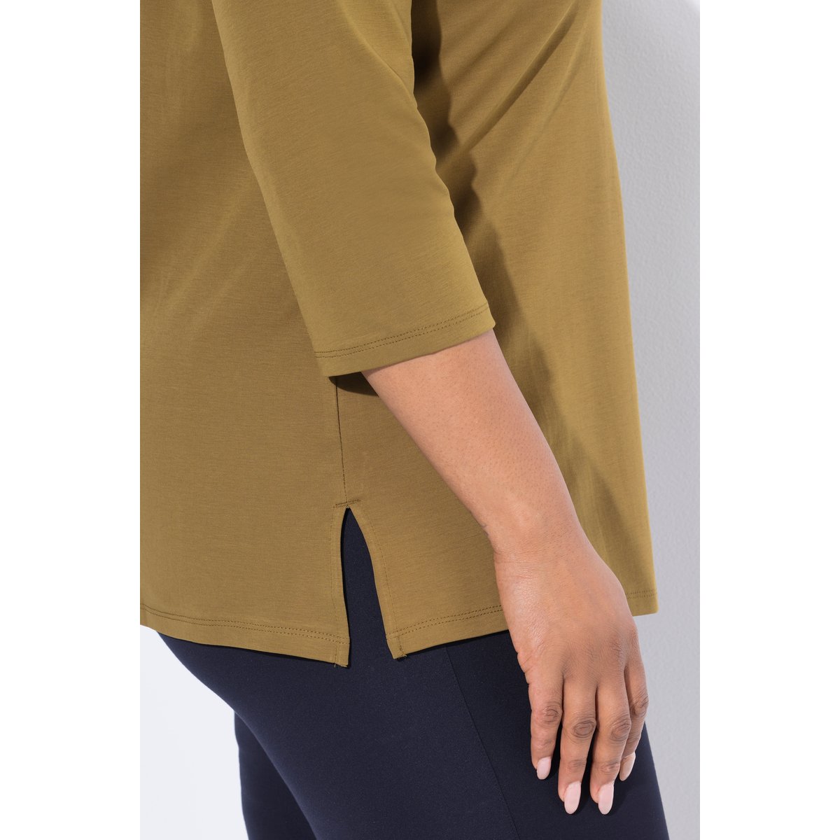T-shirt en coton Pima vert olive, ULLA POPKEN