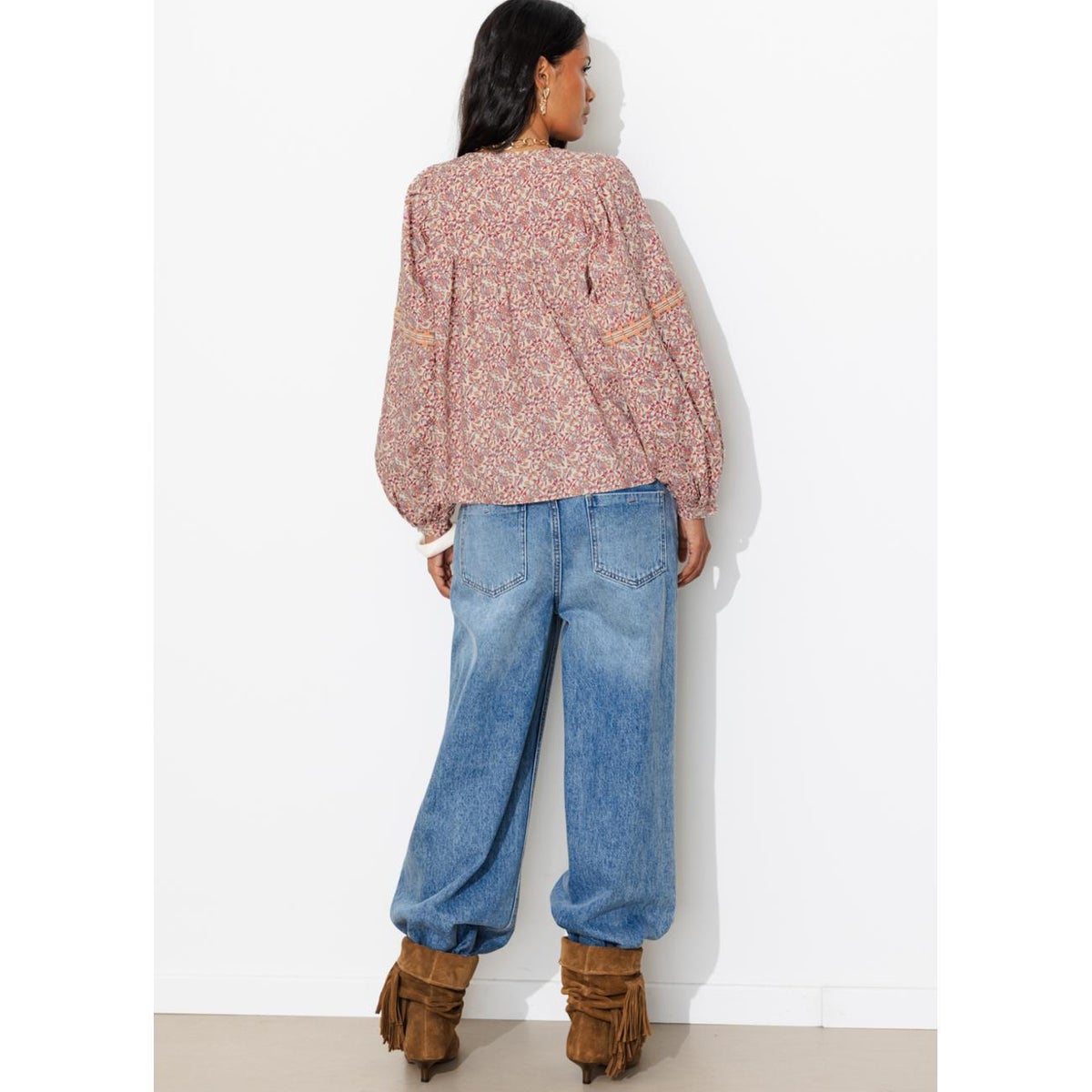 Blouse fleurie manches ballon imprimé écru, PROMOD