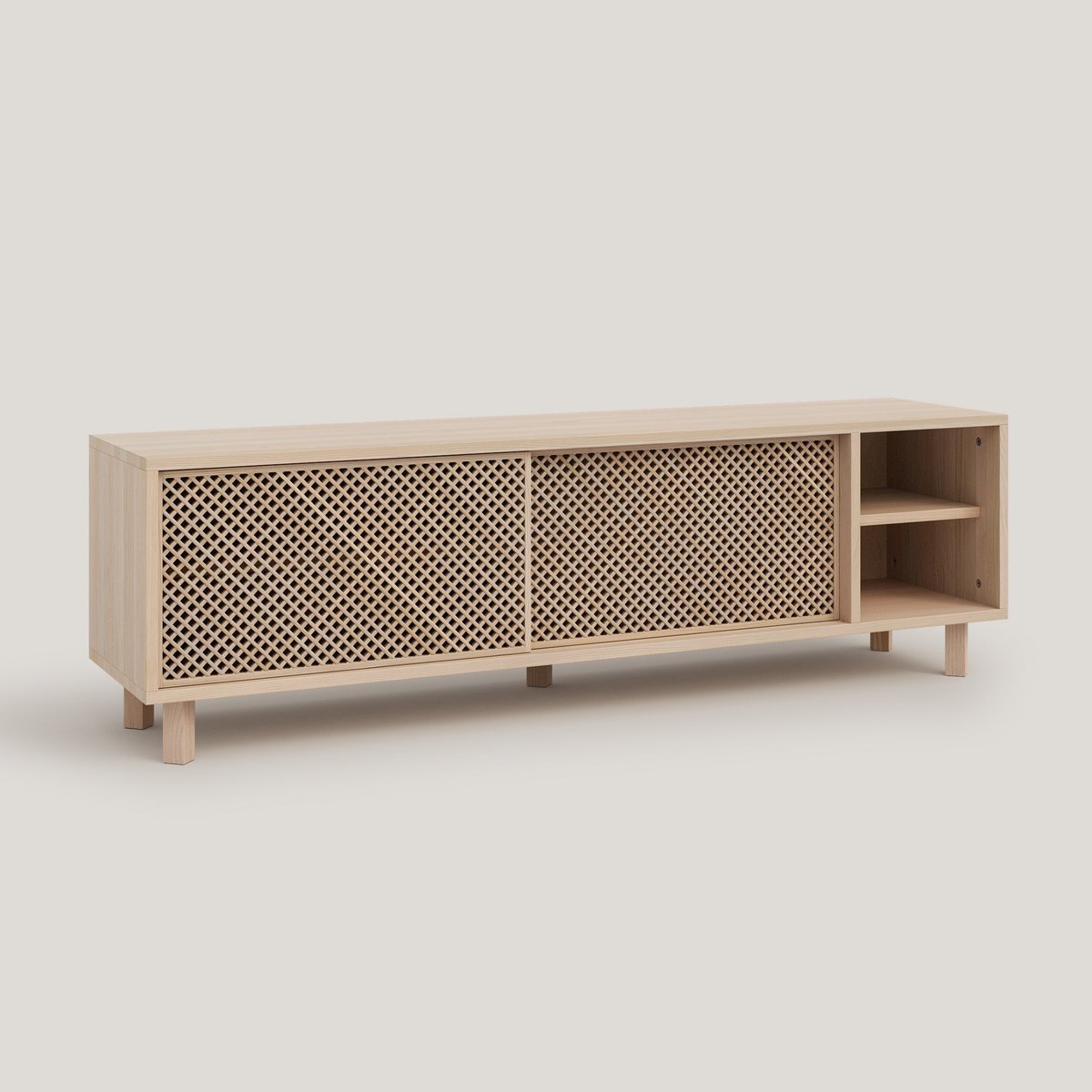 Meuble TV en pin non verni MORA bois clair, NAAN FURNITURE