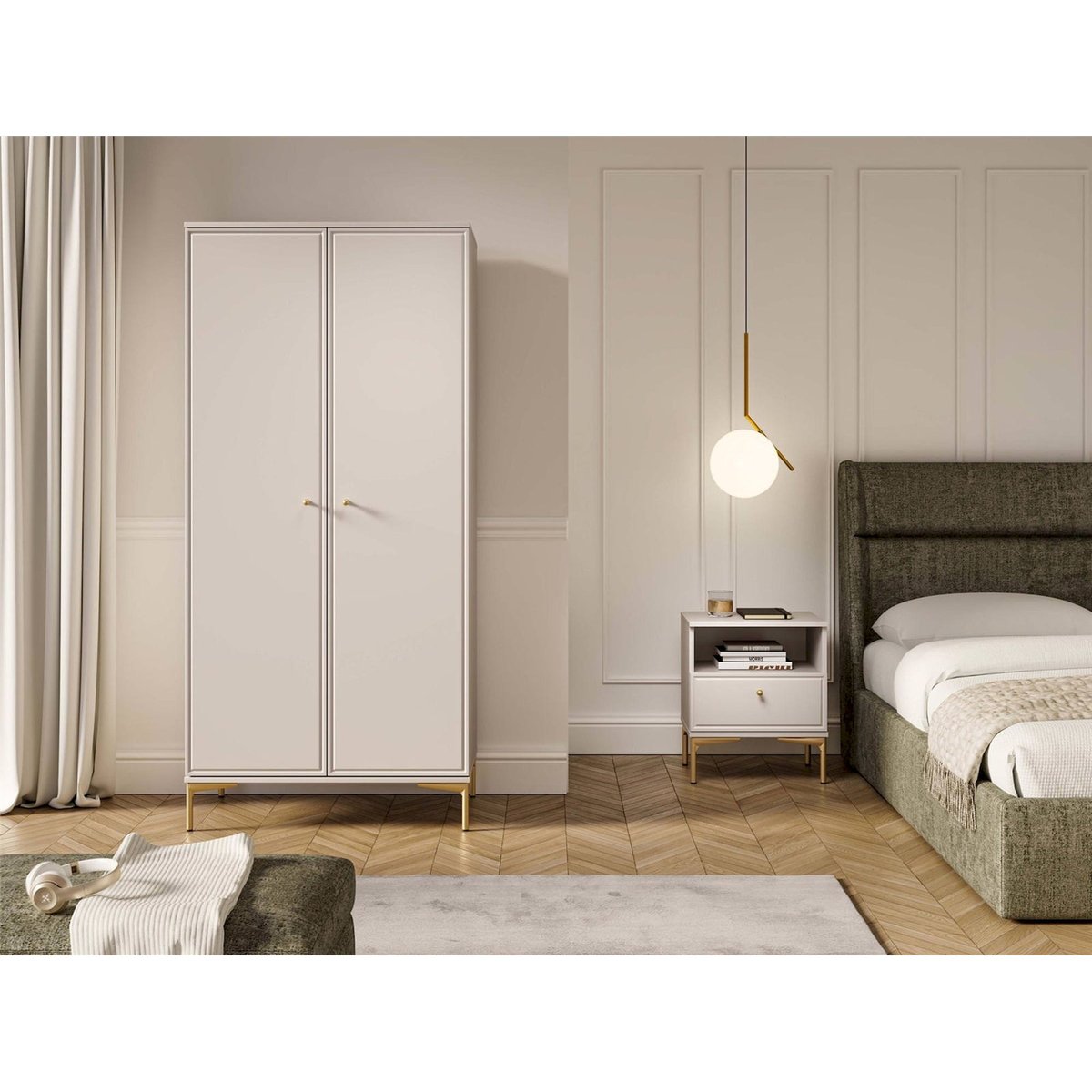 Armoire 2 portes bois collection SANDRO beige cachemire et doré, RECOLLECTION