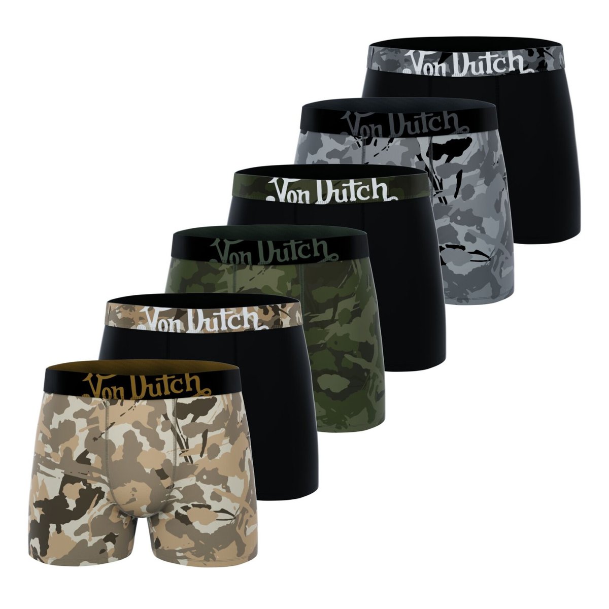 Lot De 6 Boxers Coton beige/marron/gris clair/kaki/noir, VON DUTCH
