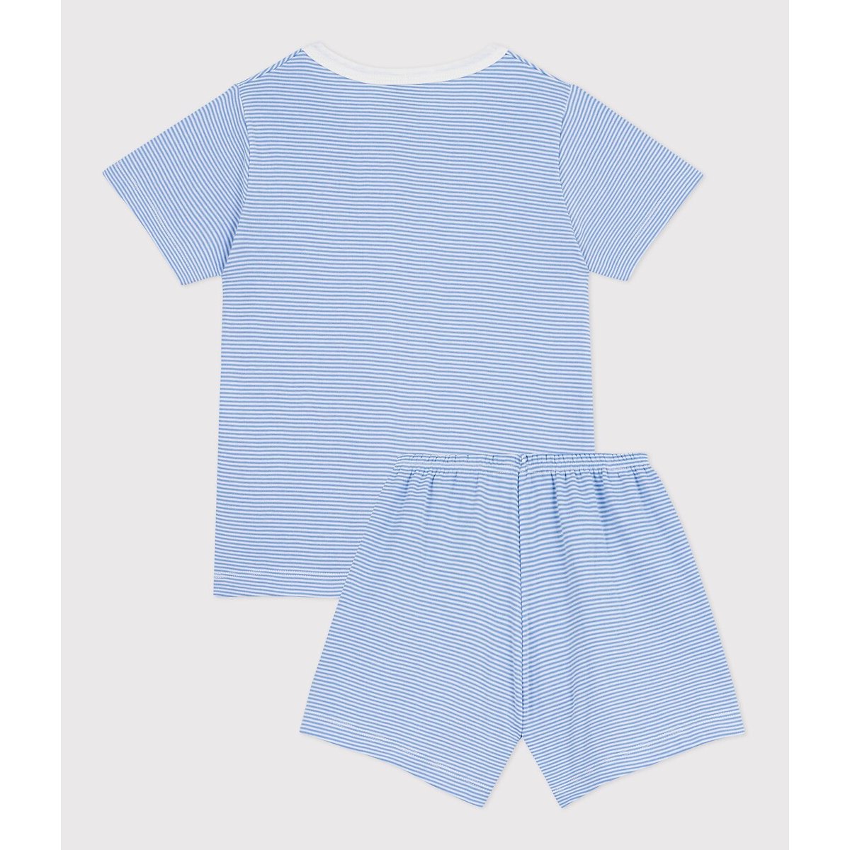 Striped Cotton Short Pyjamas blue striped, PETIT BATEAU