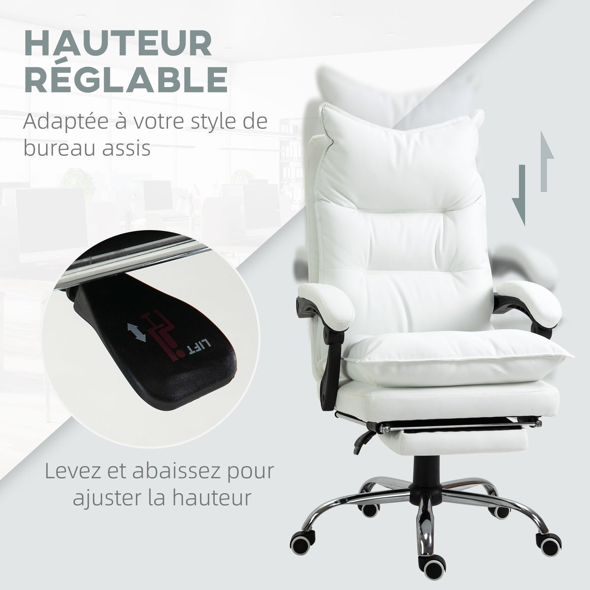 Chaise de bureau Polyuréthane Blanc blanc, HOMCOM