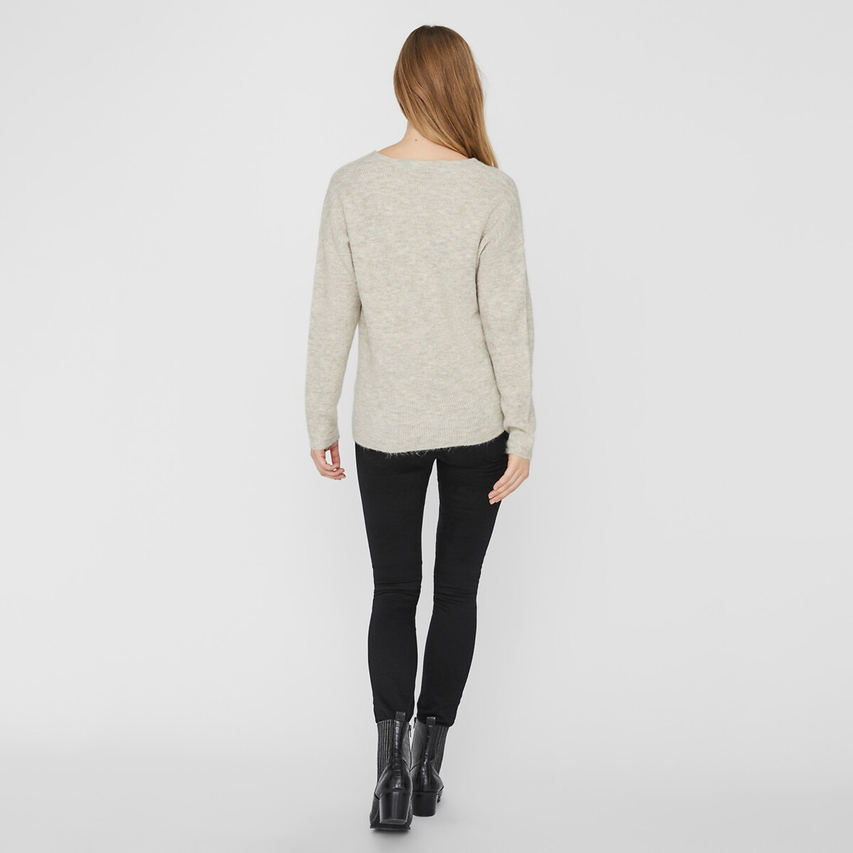 Pull scollo a V in morbida maglia ecru , VERO MODA