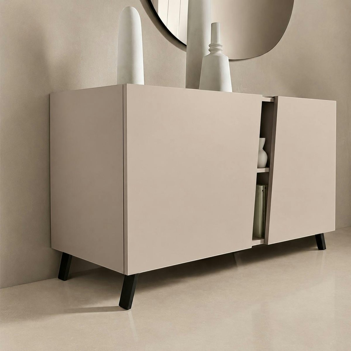 Buffet contemporain 3 portes, découpe diagonale LORA taupe, PIER IMPORT