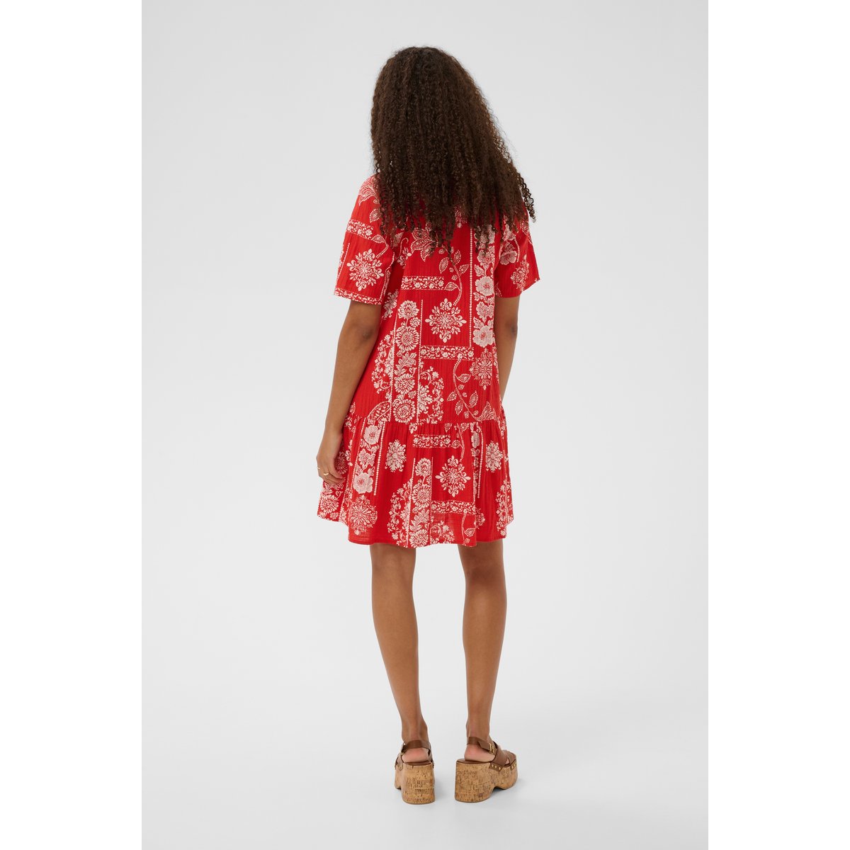 Robe rouge red ethnic print, CREAM