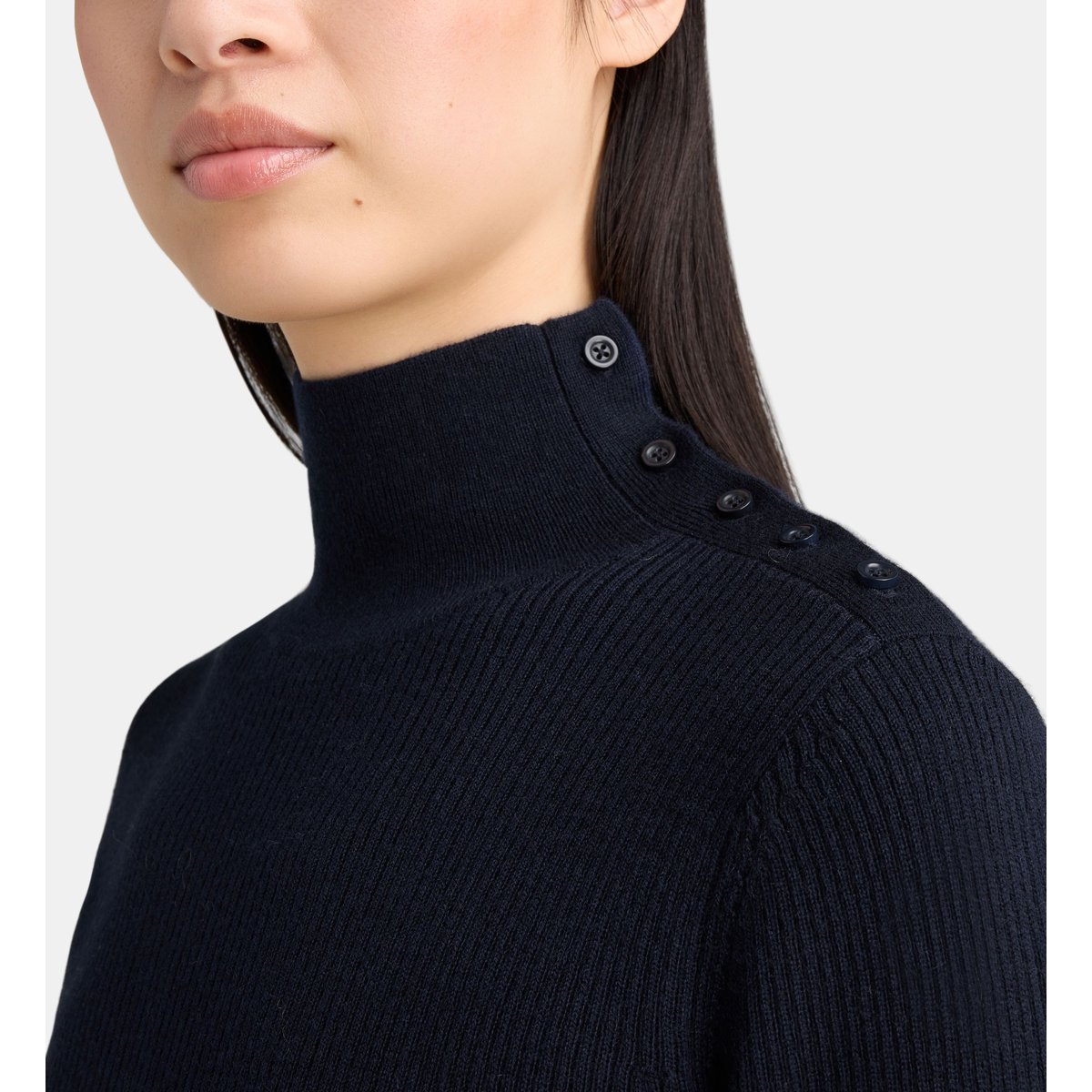Pull droit oiselle maille côtelée bleu marine, JODHPUR