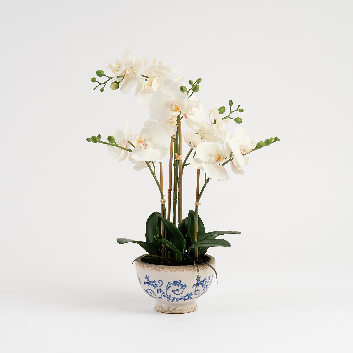 54cm Real Touch Phalaenopsis Orchid in Crackle Pot cream, SO'HOME