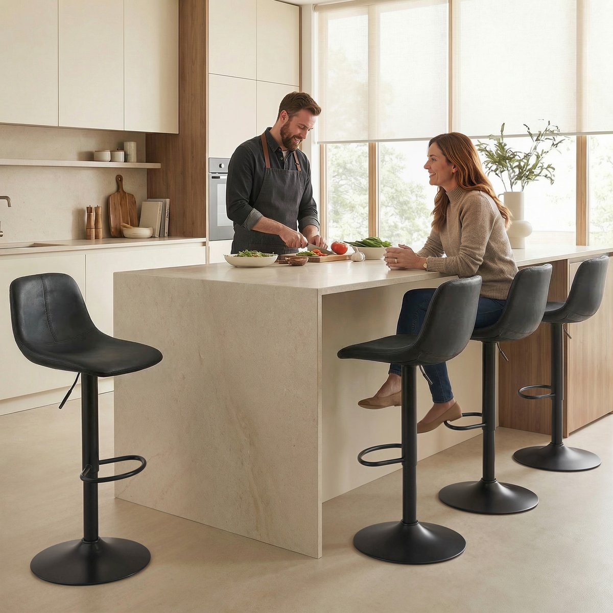 Tabouret de bar PU Noir noir, HOMCOM