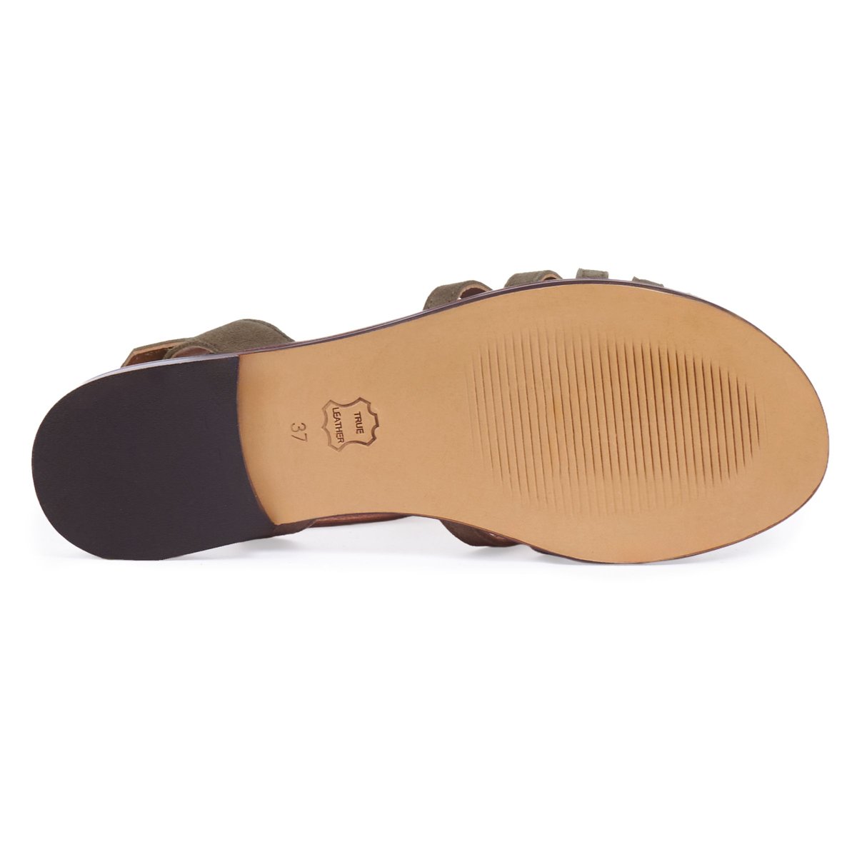 Sandales plates brides cuir daim kaki, JULES & JENN