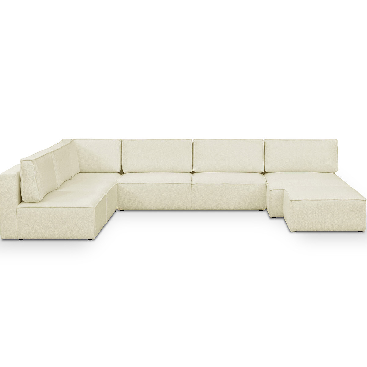 Canapé d'angle gauche convertible 10+1 places en tissu bouclé - HARPER MOD ecru, HOMIFAB