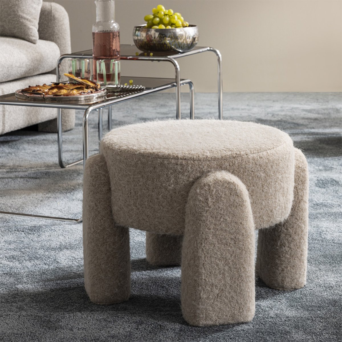 Pouf rond en tissu 45cm- NOLAN beige, DRAWER