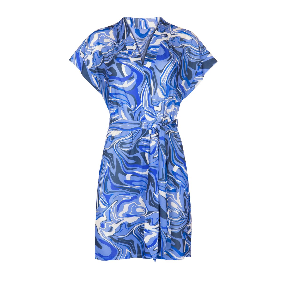 Robe estivale ceinturée manches courtes Palma bleu, LISCA