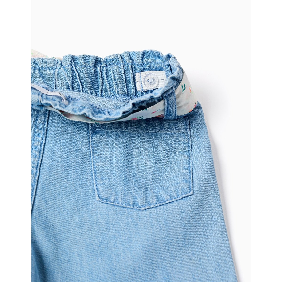 Pantalon en jean à jambe large avec ceinture à motif floral bleu, ZIPPY