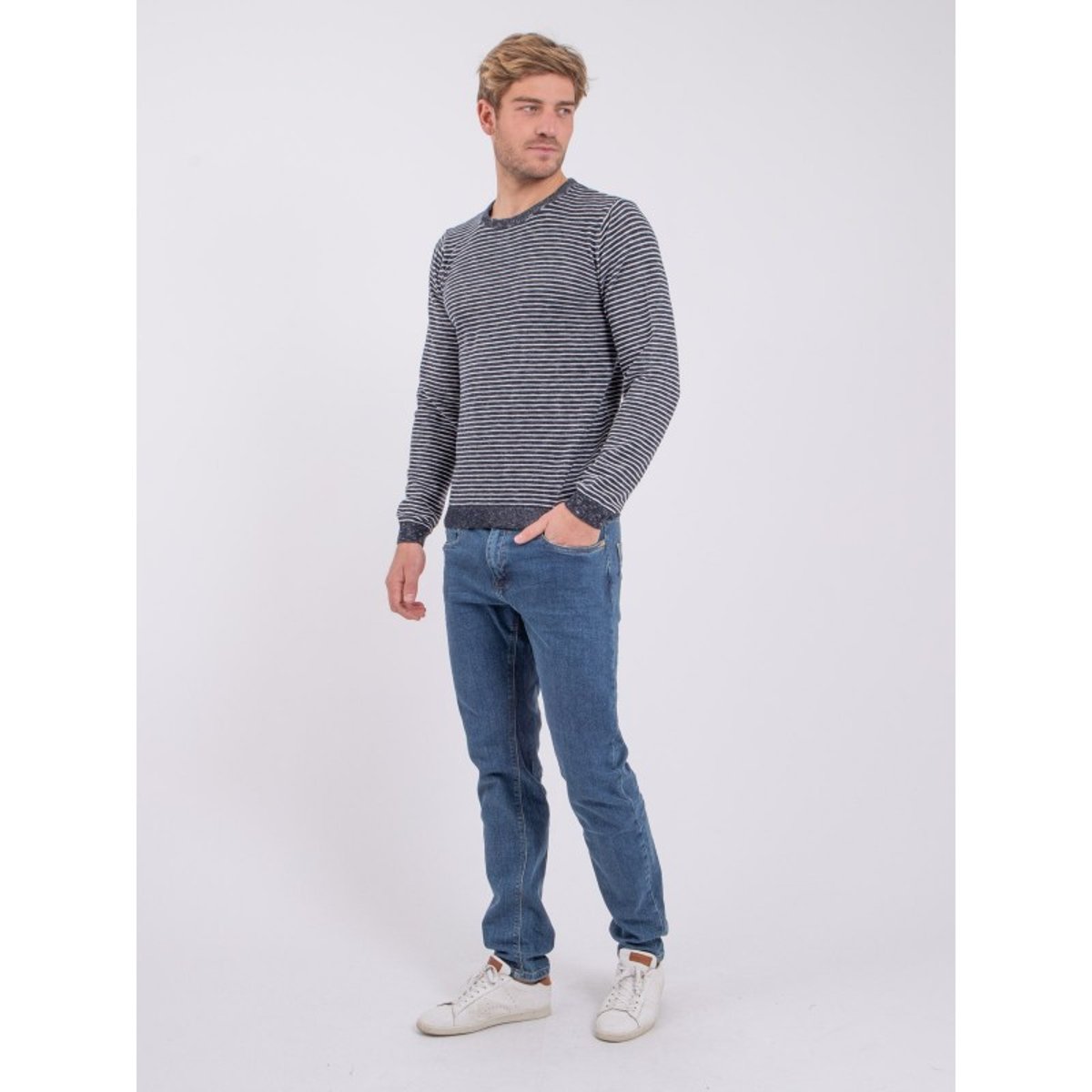 Pull Fin Col Rond Areno bleu marine, RITCHIE