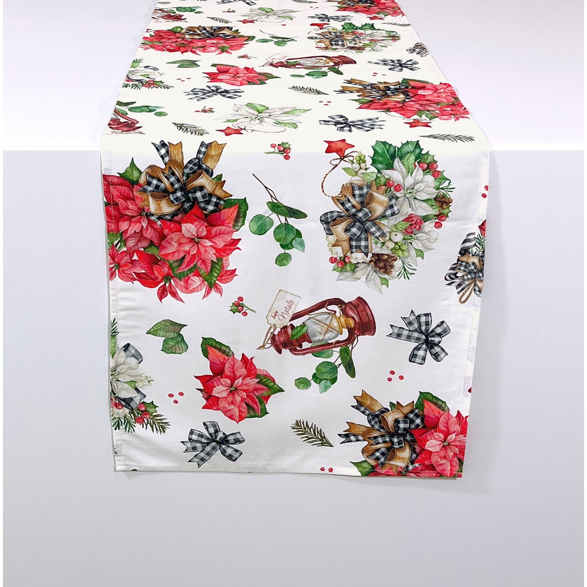 Chemin de table de NOËL RIBBON 50x150 cm blanc/vert, NAF NAF HOME